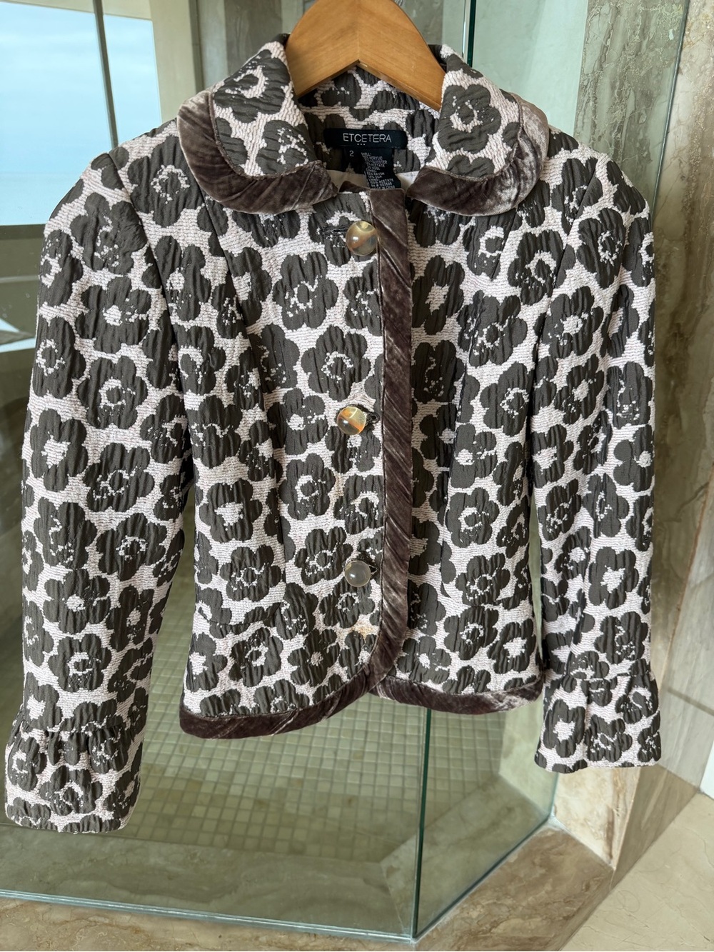 Incredible VINTAGE Looking  Floral Etcetera  Velvet-Trim Jacket -